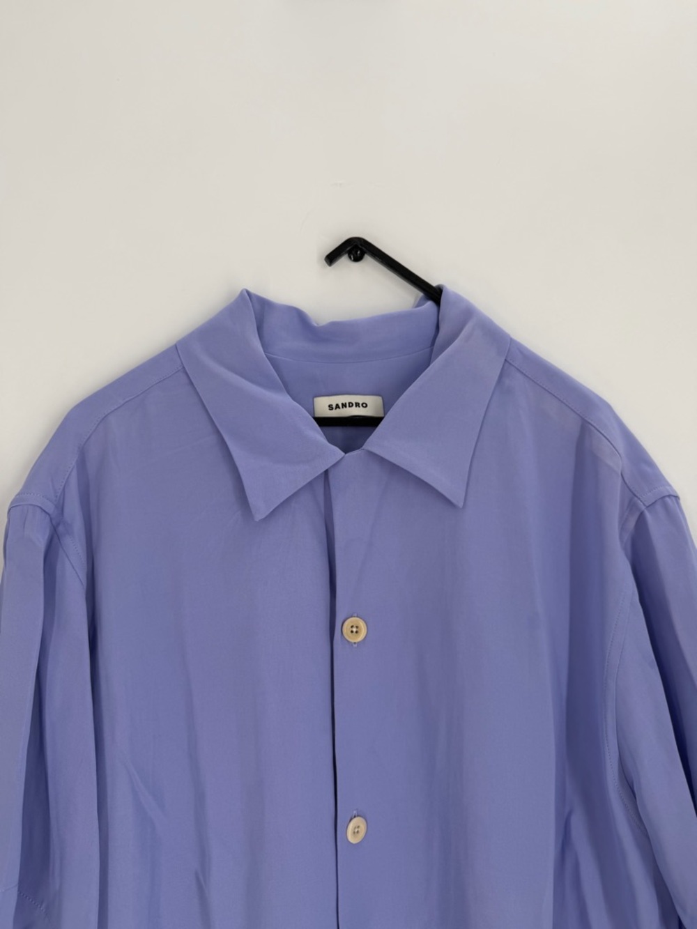 Sandro Pop Short Sleeve Camp Button Up Shirt Blue Purple
